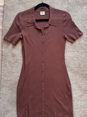 Sunday Best Mauve/Brown Button-Front Polo Knit Mini Dress